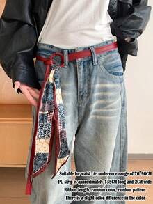 1 Set Paisley Pattern Scarf + Decorative Belt/Waist Belt, Suitable For Pairing With Jeans, School Autumn, Autumn, Korean Devil Hunter, Cowgirl Outfits For Women, Y2K Clothes, Fall Clothes For Women - Multicolor - View 3