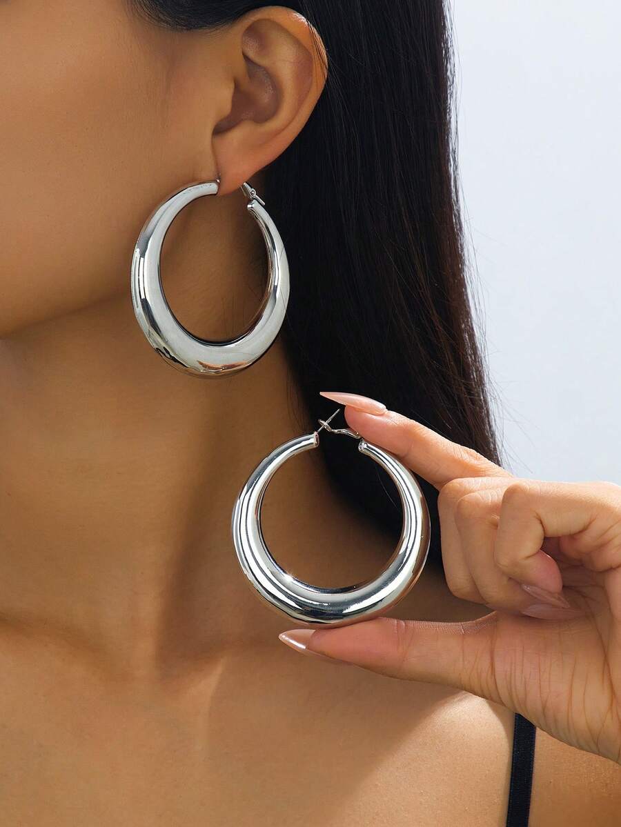 1 Coppia Di Orecchini Alla Moda In Smalto Geometrico, Versatili - Argento - Visualizzare 1