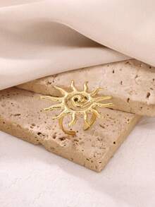 1Pc Retro Sun Opening Rings For Women Gold Color Stainless Steel Geometric Ring Summer Travel Party Jewelry Gifts