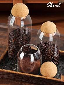 shoxil 1Pc Coffee Storage Jar, Glass Wooden Ball Lid Storage Bottle, Special Preservation Jar For Pour-Over Coffee, Tea Jar Storage Display Storage Bottle, Sealed Jar, Suitable For Kitchen Storage, Cafes And Festival Parties - Transparent - View 8