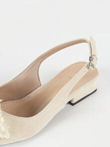 女士时尚百搭舒适秋季新款水钻扣外套裙搭配粗跟尖头一脚蹬鞋 - 杏色 - 查看 7