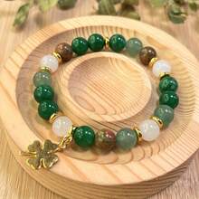 1 Piece Green Aventurine And Chrysocolla Bead Necklace Bracelet With Clover Pendant, Natural Stone Wealth Jewelry, Vintage Bohemian Style, St. Patrick's Day And Thanksgiving Gift, Unisex Elegant Accessory - 綠色 - 查看 4
