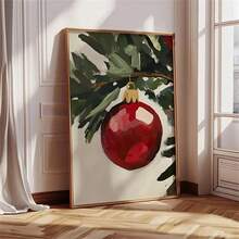 1 pièce/2 pièces canevas d'art imprimée avec sapin de Noël et baies rouges - Style vintage, décoration de vacances chaleureuse pour la maison et le bureau, parfaite pour le salon, la chambre, la salle de bain ou le restaurant, décorations de Noël, idéal comme cadeau de Noël. Cadre en option - Multicolore - Voir 4