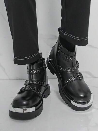 Stivali Derby da uomo con suola spessa e decorazione con borchie, stivali da motociclista in stile punk, stivali neri da uomo, stivali Oxford in stile gotico scuro da uomo, scarpe da uomo con suola spessa