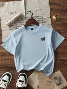 Boys & Teens Casual Printed Crew Neck Short Sleeve T-Shirt, Summer Top