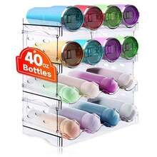 Organizador Apilable Botellas y Vasos Plástico Transparente - Para 16 Botellas Agua, Portátil y Ideal para Cocina, Gabinete, Despensa y Refrigerador - Transparente - Ver 9