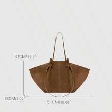 Bolso de mano grande de estilo vintage con capacidad amplia, de ante sintético en forma de trapecio, bolsos de hombro de diseñador para mujeres, bolsos de lujo de piel de PU, bolso de mano grande - Multicolor - Ver 7