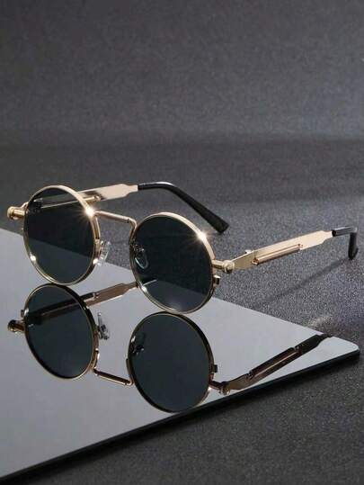 1 副复古时尚圆形金属男士眼镜框，适合户外、购物、摄影、海滩活动