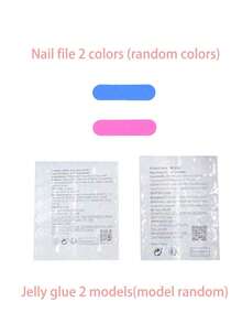 24pcs High-End Salon-Quality Press-On Nails: Mixed Length Gradient, Pink Gradient, Jelly Nails, Glossy Coffin Fake Nails, Blue Gradient 3D Press-On Nails With Butterfly & Pearl 3D Decorations, Solid Color Cat's Eye Press-On Nails, Glitter Fake Nails For Short - 彩色 - 查看 5