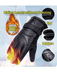 1pair Men Winter Warm Hand Warmers Full Fingers Thickened Fleece Gloves Waterproof Wind Proof Outdoor Motorcycle Cycling Thermal Gloves Leather Thickened Ski Gloves Touch Screen Gloves Unisex