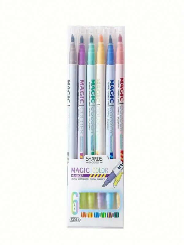 6pcs/12pcs Magic Color Changing Fluorescent Pen Set, 12 Soft Mountain Colors Fluorescent Pen With Double Pointed Chisel, Rainbow Pen Diary Cartoon DIY Note Drawing, Easter Decoration, Art Supplies (Packaging Random)