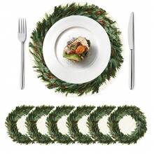 1 件/套，松枝花环图案，圆形，圣诞亚麻餐垫，14 英寸 * 14 英寸季节性厨房餐桌装饰桌布，圣诞派对装饰，家居装饰 - 綠色 - 查看 6