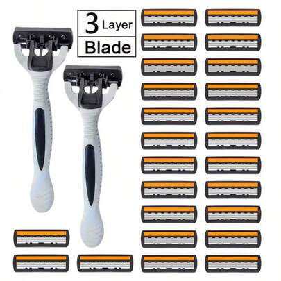 Three Layer Manual Sharp Shaver Set, Non Slip Handle, Multiple Replacement Blades And Knife Holder Boxes - Suitable For Trimming Beards And Beards, Men's Grooming Set/Fashionable Shaver Design/Durable Shaver Set, Beard Care Set