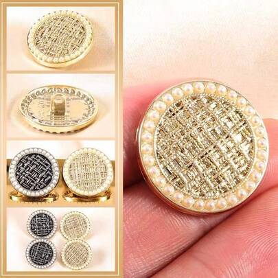 5pcs High-End Metal Pearl Buttons, Suitable For Tops, Women's Cardigans, Sweaters, Outerwear, High-End Cashmere Coat Decorative Buttons, Finely Trimmed Button Feet, Sewing Tools, Gold Buttons, Black Buttons Available In Two Colors, Three Sizes