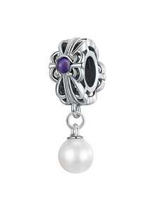 1 Pc Purple Series With Beads, Love & Flower & Bow & Castle & Mermaid & Star & Moon & Pearl Pendant Beads For DIY Bracelet/Necklace Wear, Explosive Jewelry To Make Birthday Daily Jewelry Gifts - Silver - View 16