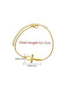 1pc Egyptian Ankh Cross Bracelet For Women Men 18k Gold Plated Stainless Steel Key Of Life Bracelet Handmade Religious Jewelry Gift