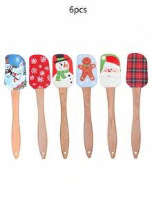 6pcs Christmas Silicone Spatulas – Wooden Handle With Festive Snowman Design | For Baking, Cooking, Cake Decorating & Holiday Celebrations (Birthday, Valentine's, Thanksgiving) Christmas Christmas Decorations Christmas Pajamas Christmas Gifts Christmas Decor - Multicolor - View 10