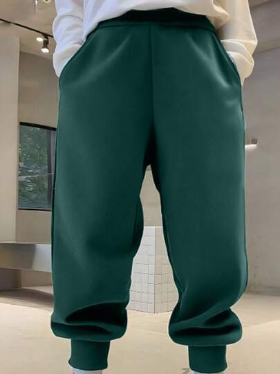 Boys' Sweatpants Athletic Pants, Versatile Bottoms With Pockets And Ribbed Cuffs, Suitable For Spring, Autumn And Winter