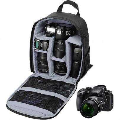 Mochila para câmera, bolsa de viagem para armazenamento de câmera, bolsa multifuncional com zíper para armazenamento de câmera DSLR para meninos adolescentes, meninas adolescentes e atletas