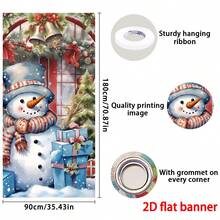1 pieza Pancarta de puerta con diseño de muñeco de nieve navideño, 90cm x 180cm, material de poliéster duradero, decoración navideña, decoración para fiesta de Navidad, para uso en exteriores e interiores, ideal para porche, patio, garaje y hogar