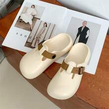 Sandalias cómodas y antideslizantes para mujer - Suela blanda y transpirable, diseño de hebilla ajustable, agujeros perforados, contraste de colores - Versátiles para playa, baño, calle, viajes, estilo casual - Pantuflas planas para todas las estaciones