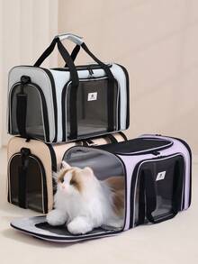 1pc New Portable Pet Carrier Bag For Dogs Cats Puppies, Airline Approved Travel Pet Carrier With Breathable Mesh Windows, Soft Sided Foldable Dog Cat Travel Bag, Large Capacity Pet Tote With Zipper, Adjustable Shoulder Strap And Handles, Lightweight Comfortable Puppy Carrier For Small Medium Pets