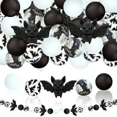 25 件硅胶蝙蝠形珠子，3D 蝙蝠印花圆形珠子适合制作珠宝、耳环、项链、包包、钢笔、手机链、化妆刷、钥匙扣和其他 DIY 项目，非常适合万圣节礼物