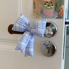 1pc Bow Door Handle Protective Cover Checkered Bow With Knitted Handle Anti-Collision Cover Anti-Static Door Handle Cover With Warmth Crash Pad For Winter Room Home Decoration