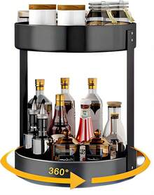 Organizador de platos Giratorios de 2 niveles, Organizador de Cocina, Estante para Especias Giratorio para Cocina, Frigorífico, Despensa, Armario, Mesa, Encimera, Metal acero, 25,8