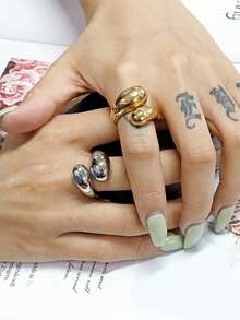 1 件 18K 镀金不锈钢光滑水滴蛇形戒指，适合女士派对和日常佩戴，经典欧美串珠设计风格，大方个性的简约金饰，结婚手指饰品，女孩、女士、母亲、亲戚、朋友，美丽的婚礼、生日、母亲节、女友情人节礼物 - 金色 - 查看 4