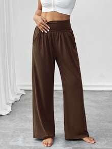 1 Stück Damen Hose mit hoher Taille, weitem Bein, bequem und weich für Fitness, Yoga, Outdoor-Aktivitäten, Spazierengehen, Wandern, Übungen, Lässig mit Seitentaschen, für Herbst/Winter