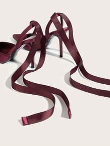 优雅缎面尖头露跟蝴蝶结细高跟鞋，浅口鞋，秋季款，适合派对和宴会等场合，优雅 - 酒紅色 - 查看 6