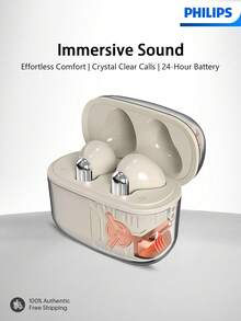 PHILIPS Tai nghe không dây thực sự chống ồn TAT1168 Bluetooth 5.3 Thời gian phát 24 giờ Sạc nhanh IPX4 Chống mồ hôi Siêu nhẹ Thoải mái Vừa vặn khi chạy bộ Tập luyện Thể thao Văn phòng - Màu be - Xem 1