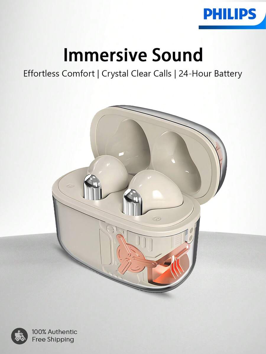 PHILIPS Tai nghe không dây thực sự chống ồn TAT1168 Bluetooth 5.3 Thời gian phát 24 giờ Sạc nhanh IPX4 Chống mồ hôi Siêu nhẹ Thoải mái Vừa vặn khi chạy bộ Tập luyện Thể thao Văn phòng - Màu be - Xem 1