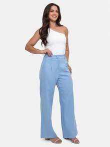 Simple Elegant Casual Polyester Zipper Pocket Button Daily Pants - Baby Blue - View 3