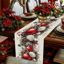 1pc Christmas Table Runner, Christmas Table Runner With Red Bells And Pine Cones Design - Polyester Woven Fabric, Rectangular Holiday Tablecloth For Festive Home Decor, Perfect For Christmas And Family Celebrations, Christmas Table Decorations - Nhiều màu - Xem 2