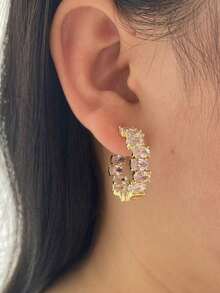 Rakol 2pcs Cubic Zirconia Hoop Earrings - 金白色 - 查看 2