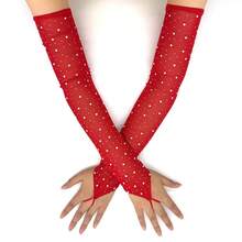 1 Coppia di Guanti Senza Dita Sexy in Rete con Strass per Donne, Alla Moda per Festival Musicali, Esibizioni sul Palco, Feste per Single, Ognissanti, Ruolo del Lupo