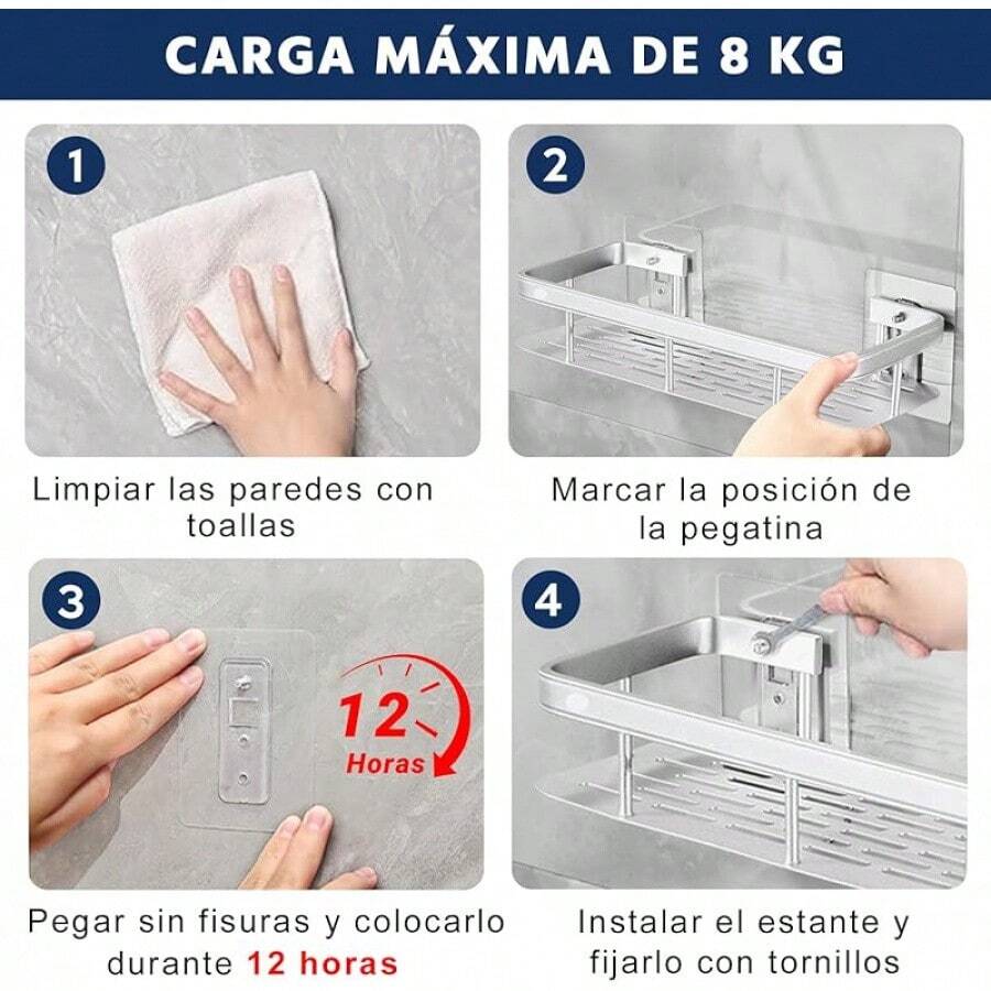 VIDA4U 3 Piezas Organizador de Ducha de Esquina, Repisas de Ducha, Estantes de Baño de Aluminio con Adhesive Ganchos y Jabonera, Fácil Instalación, Esquinero Regadera Organizador (Plata) - pago - Ver 1