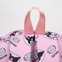 Sanrio 四件套 - 三丽鸥库洛米和美乐蒂时尚背包、铅笔盒、零钱包和午餐盒套装，可爱卡通印花，手提袋、背包、铅笔盒、零钱包，可爱的紫色和粉色套装，涤纶内衬，可爱动物印花，拉链封口，可手洗，休闲校园风女款