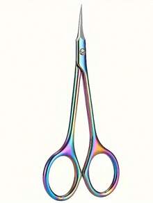 1pc Ergonomic Stainless Steel Nail Scissors - Precision Curved, Non-Slip Handle, Rainbow Color Finish, Suitable For Nail & Eyebrow Care, Unscented, Suitable For Both Hands, Multipurpose, Applicable For Eyelash Trimming