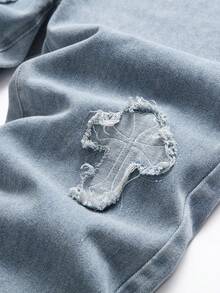 China-Chic High Street Cross Patch Jeans Male Hip Hop Ruffian Shuai Fried Street Straight Tube Loose Leg Pants - Màu xanh lam - Xem 7