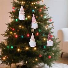 Juego de 4 adornos navideños de gnomo, muñeco de peluche sin rostro, colgantes decorativos para árbol, hogar y vacaciones. - Rosa - Ver 2