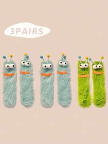 1/2/3 双女士趣味袜子、节日袜子、卡通袜子、毛绒袜子、节日袜子、中筒袜、大眼袜子、可爱袜子、保暖袜子 - 彩色 - 查看 72