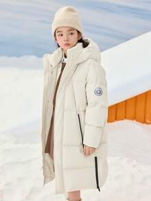 Balabala Tween Girl Long Down Coat, Thick Winter Jacket, Hooded Warm Outerwear For Boys & Girls - Light Khaki - View 2