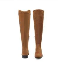 Women Reserve Tall Boots, Flat Low Heel Stretchy Knee High Boots Comfortable Round Toe Suede Slouch Side Zipper Fashionable Solid Color Boots - 駝色 - 查看 4