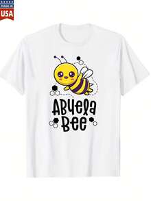 Abuela Bee 100% Pure Cotton T Shirt For Women Cute Bee Design Graphic Tee USA Made Comfortable And Soft Top For Ladies Mothers Day Gift Idea - 白色 - 查看 1