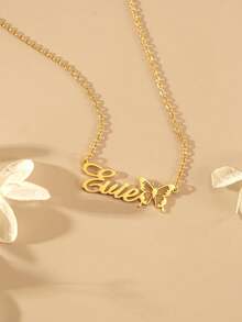 1PC Custom Hollow Butterfly Name Necklaces For Women 18K Gold Plated Personalized Name Stainless Steel Name Butterfly Necklace Party Wedding Birthday Jewelry Gift - Yellow Gold - View 6