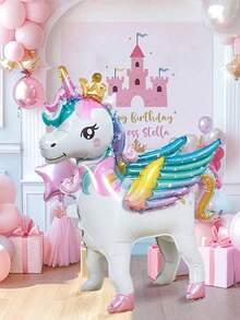 1 pieza Globo de lámina de unicornio 4D de pie y 25 piezas Globos de látex de color macarrón, Unicornio de pie con diseño de corona, Globos de látex de color rosa/azul/amarillo/morado/verde macarrón, para decoración de fiesta de cumpleaños, Globo de lámina de animal, Fiesta de cumpleaños con tema de macarrón, Decoración de fiesta de animales, Artículos para fiestas, Fiesta de cumpleaños con tema de unicornio, Revelación de género, Regalo de fiesta de cumpleaños