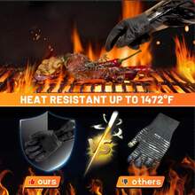 Extreme Heat Resistant Gloves For Grill BBQ,Aillary Waterproof Long Sleeve Pit Grill Gloves For Fryer, Baking, Oven,Smoker,Fireproof, Oil Resistant Neoprene Coating